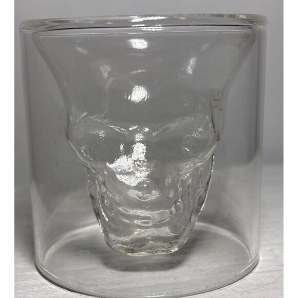 Clear Glass Skull Shaped Shot Glass Large Double Walled Design - Picture 2 of 9